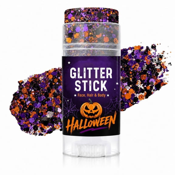 Halloween Glitter Stick for Face and Body Chunky Black Purple Orange Glitter Makeup Long Lasting Waterproof Body Glitter Stick for Halloween Party and Rave 1.06 Oz