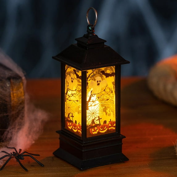 Halloween Globe Lantern with Spooky Pumpkin Design Battery Operated Lighted Lantern for Indoor Outdoor Halloween Festival Decoration Party Gifts and Home Decor Spooky Scene Illumination