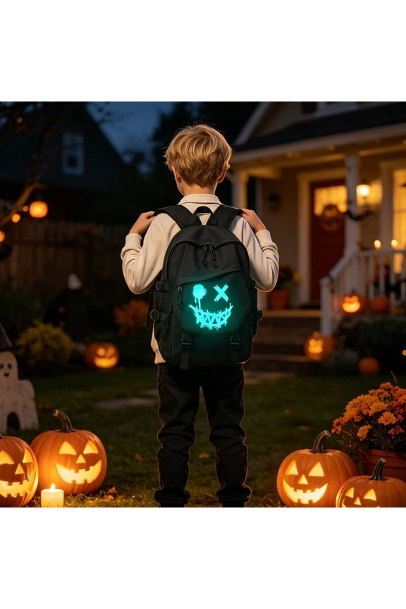 Halloween Glow Backpack Large Capacity Fluorescent Face for School Daily Commute