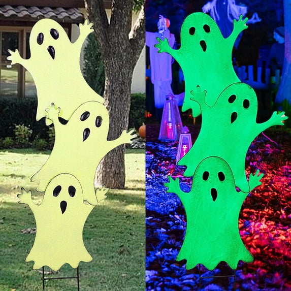 Halloween Glow In The Dark Ghost Decorations Outdoor,Halloween Decorations Outdoor Yard Signs With Stakes,Glow In The Dark Halloween Decorations,Luminous Plastic Sign Party Outside Decor,5Pcs