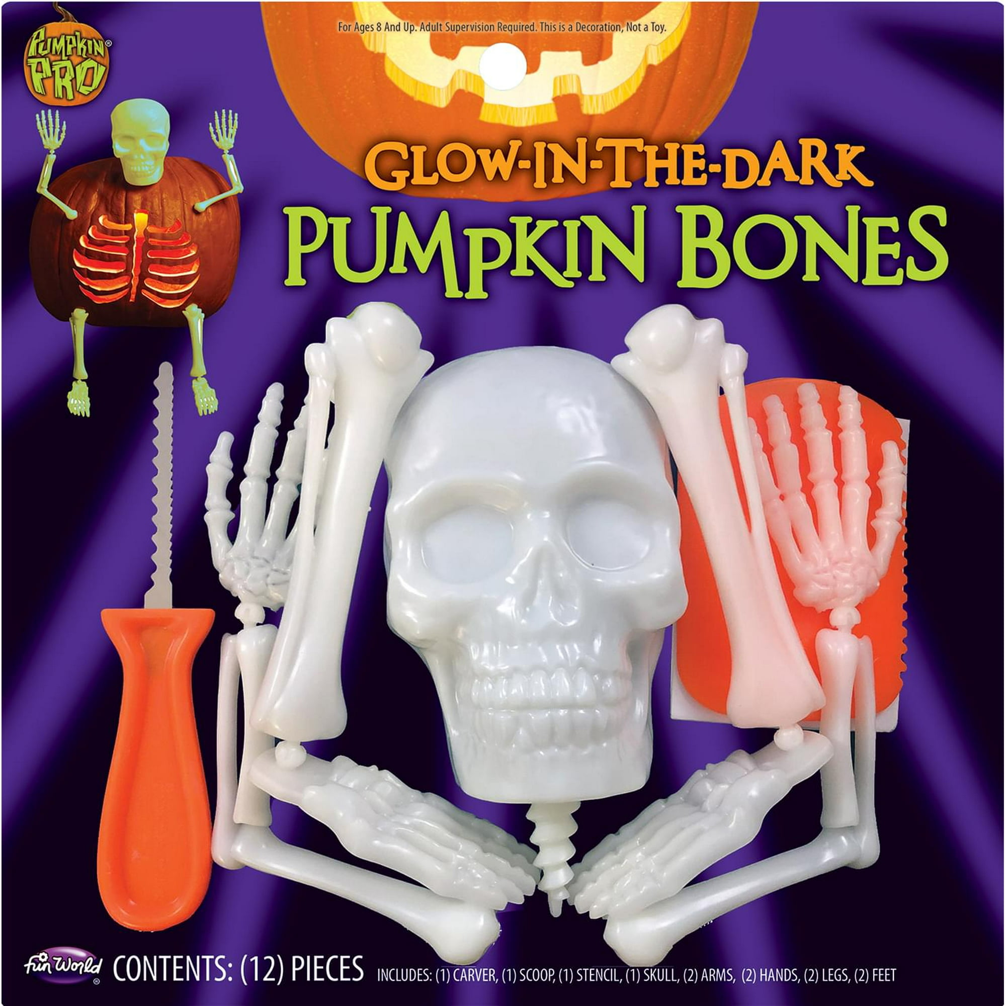 Halloween Glow In The Dark Skellington Bones Pumpkin Carving ...