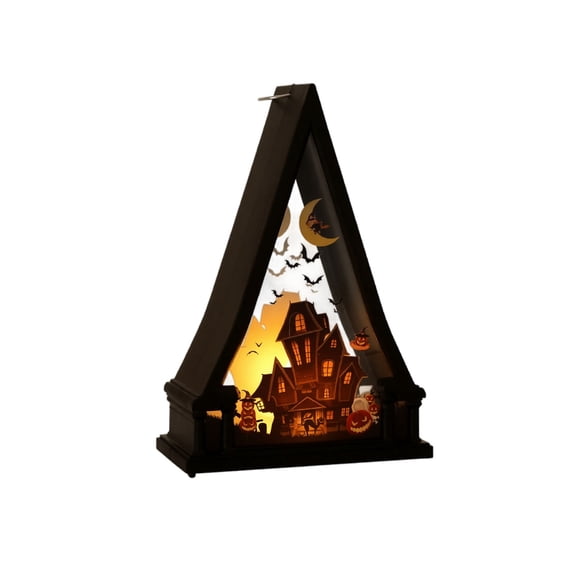 Halloween Glow Lantern Night Light, 3D Silhouette Pumpkin Witch Ghost House Shadow Box, Battery Operated Tabletop Decorative Lamp for Home Bar Party Mantelpiece Shelf Arrangement