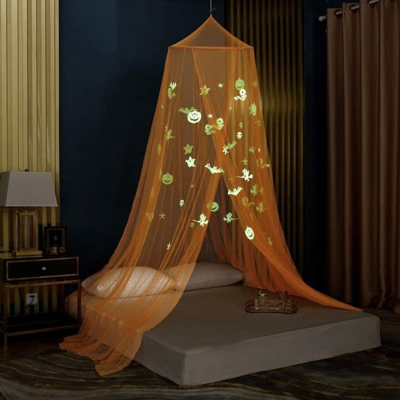 Halloween Glow in The Dark Bed Canopy Mosquito Net| Fits Crib,Twin, Full, Queen, King and Calking. 23" Diameter on top, 98" high