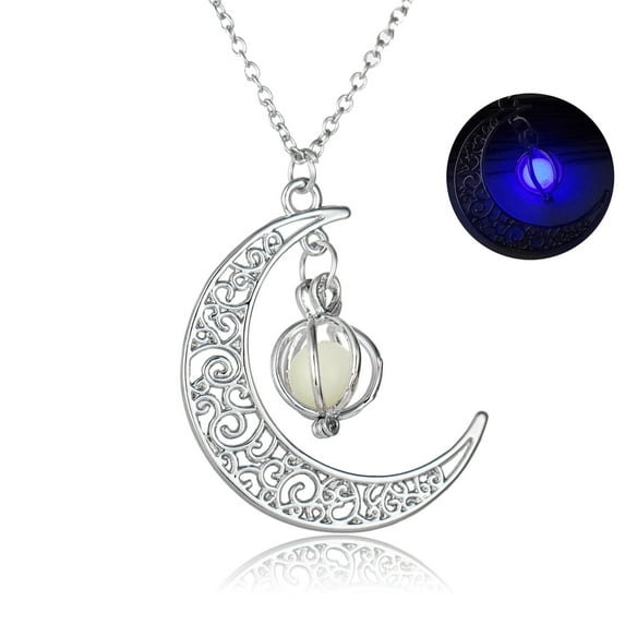 Halloween Glow in The Dark Necklace, Moon Pumpkin Pendant with Luminous Beads, Unisex Costume Party Jewelry, Gifts for Women Men Teens