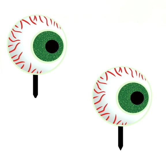 Halloween Glow in the Dark Eyeball Yard Stakes - 2pcs Light Up Spooky Outdoor Lawn Decorations, Acrylic Ghost Eye Sign for Garden Patio