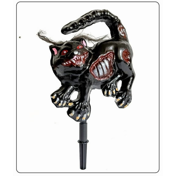 Halloween Glowing Black Cat and Mouse Courtyard Stake, Creepy Rat and Cat with LED Red Eyes Decoration for Haunted House Haunted House Horror Atmosphere Decoration Props