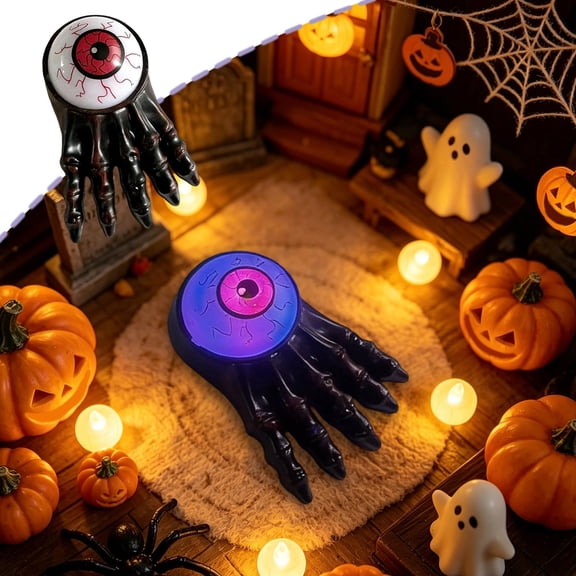 Halloween Glowing Eyeball Skeleton Foot Flameless LED Candle Lights Spooky Table Decor Party Ornament,Black