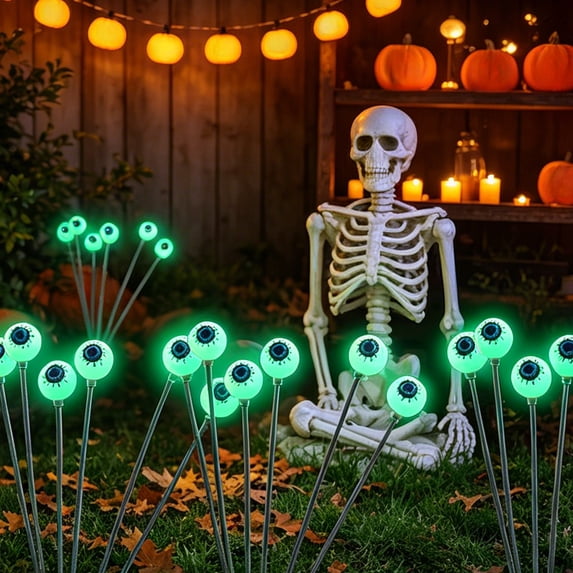 Halloween Glowing Eyeball Solar Stake Lights Scary Green Eyeball Pathway Lights Waterproof Outdoor Spooky Eyeball LED Ground Lights for Yard Lawn Walkway Decorations