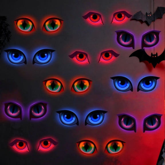 Halloween Glowing Eyes, 24 Pcs LED Spooky Eye Lights, 3D Wall Stickers Lighted Halloween Window Decorations for Porch(Style1)Q