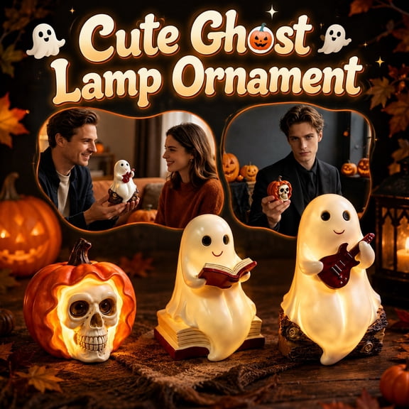 Halloween Glowing Ghost Figurine with LED Lights, Musical Guitar Ghost Tabletop Decoration, Spooky Battery Operated Light-Up Prop for Party Home Decor, 1Pack A