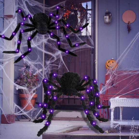 Halloween Glowing Hairy Spider Decoration, 50cm Oversized Black Tarantula with Red Eyes, LED Lights and DIY Battery Box, Indoor Outdoor Constant-On Halloween Prop