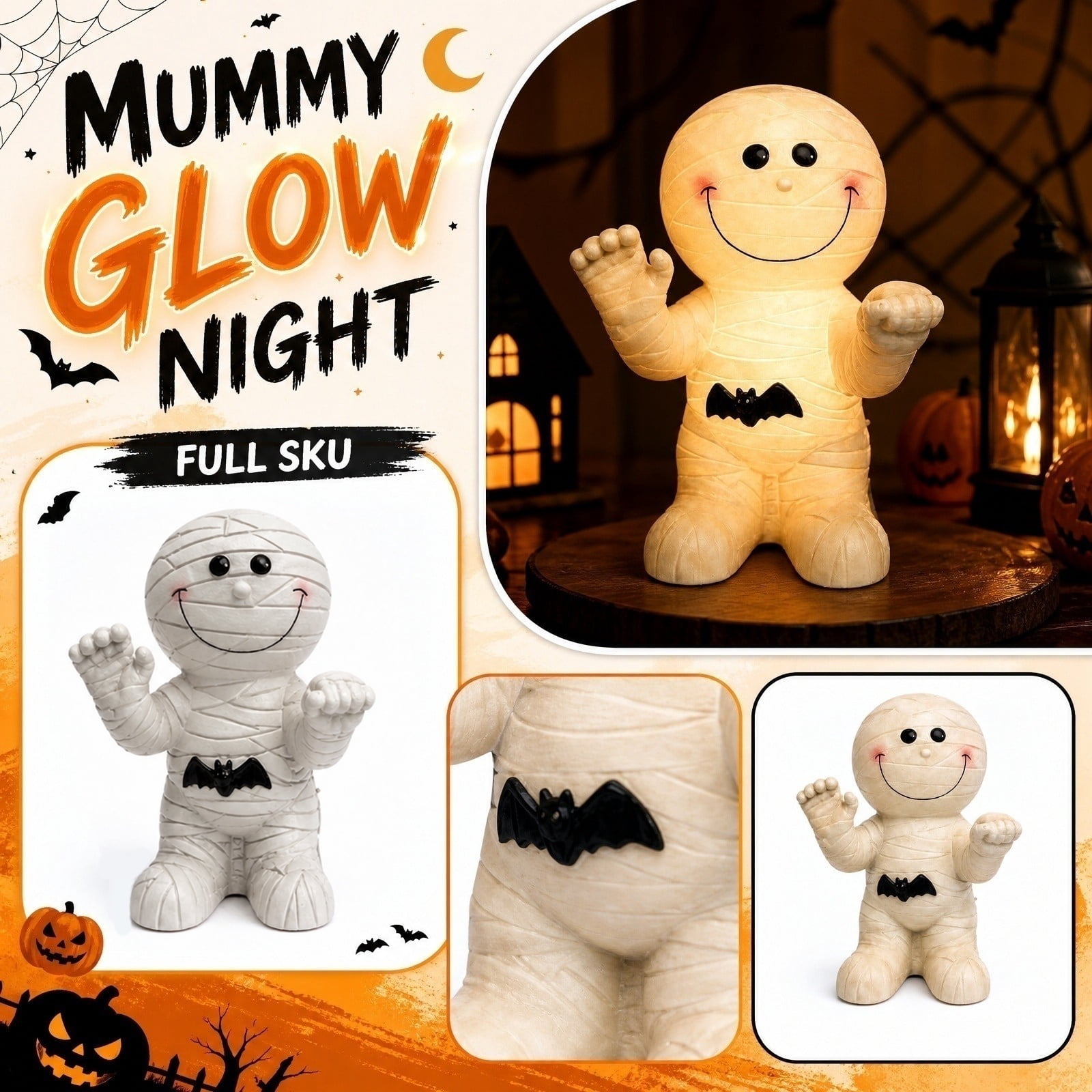 Halloween Glowing Mummy Decorations, Lighted Vintage Style Mummy ...