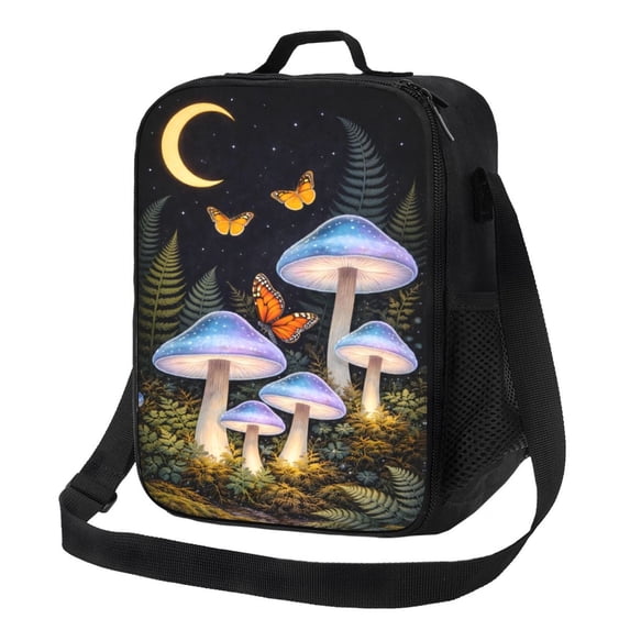 Halloween Glowing Mushroom Lunch Bag Insulated Thermal Box with Shoulder Strap & Handle for Work and Picnic