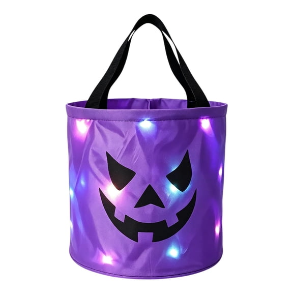 Halloween Glowing Pumpkin Candy Bucket, LED Light up Pumpkin Treat Bag, for Party Holiday Decor Multicolor Treat Handbag (Purple)