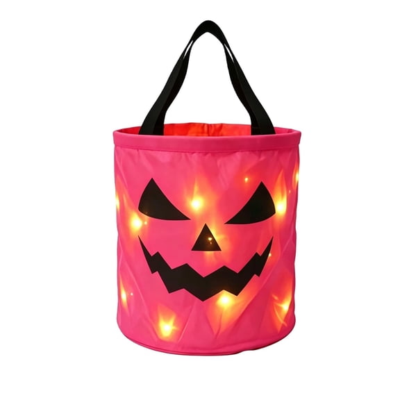 Halloween Glowing Pumpkin Candy Bucket, LED Light up Pumpkin Treat Bag, for Party Holiday Decor Multicolor Treat Handbag (Red)