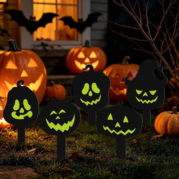 Halloween Glowing Pumpkin Garden Stake, Black-A, Acrylic, for Yard & Walkway Decor