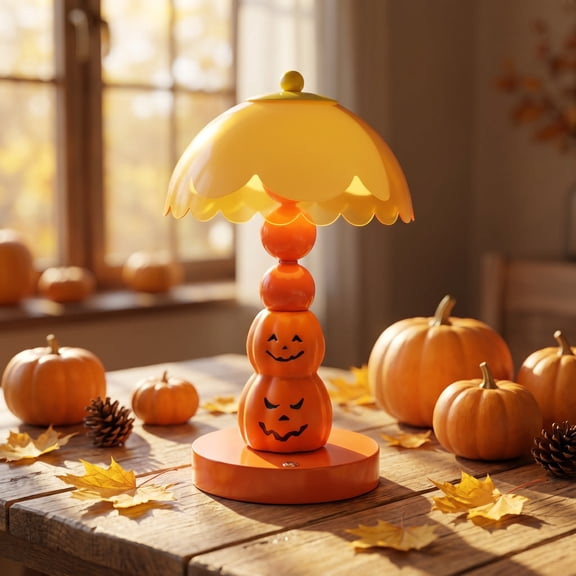Halloween Glowing Pumpkin Table Lamp , Cute Halloween Decor Orange Lamp With 3Level Dimming for Tabletop, Shelf And Fireplace Display ,Pumpkin PVC Bedside Lamp Halloween Gifts