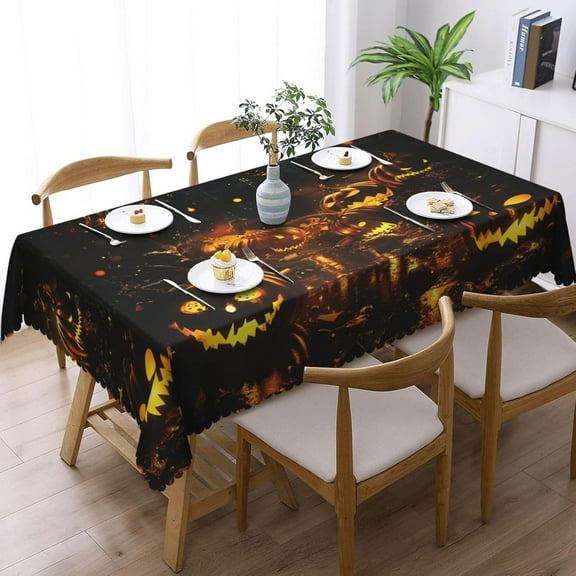Halloween Glowing Pumpkin Tablecloth Rectangular Washable Table Cloth Cover for Party Picnic Dinner Halloween Decor 60" X 84"