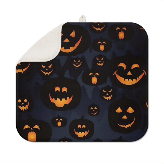 Halloween Glowing Pumpkins Pattern Dish Drying Mat for Kitchen 1 Pack, Ultra Absorbent Microfiber Dishes Drainer Mats,16x18in(41x46cm)