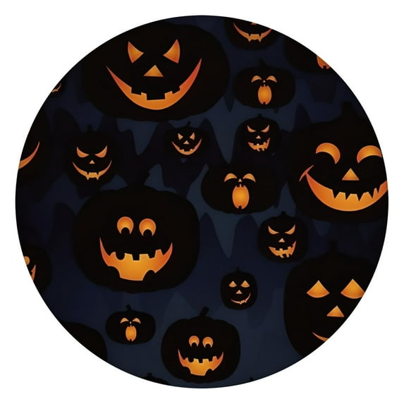 Halloween Glowing Pumpkins Pattern Round Fitted Tablecloth with Elastic Edge,Dining Table Cover Waterproof,Outdoor Round Tablecloth for Camping,Dining,Indoor and Outdoor