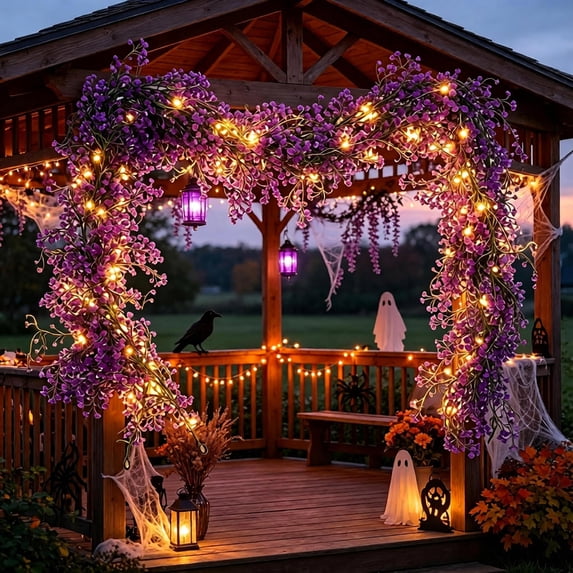 Halloween Glowing Rattan Vine, 70.8 inch Artificial Garland with 70.8 inch Battery-Operated String Lights for Fireplace, Stair Railing, Wall, Door, Window, Entryway or Spooky Party Decor