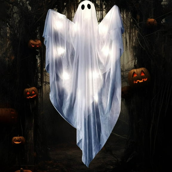 Halloween Glowing Screaming Ghost Decoration Props Halloween Scene Adjusting Colored Lights Room Decorating Lights Luminous Hanging Ghost Spooky Party Decor