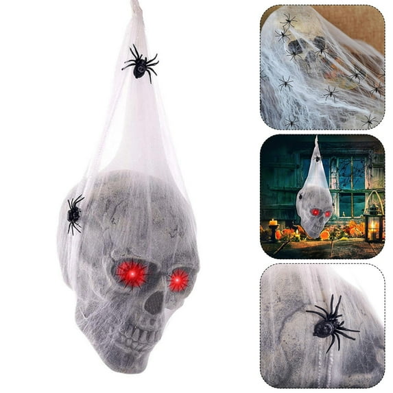 Halloween Glowing Sound Controlled Decoration with Webbing, Yard Decoration Motion Sensor, Spooky Prop for Outdoor Haunted House - White