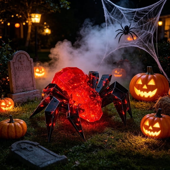 Halloween Glowing Spider Light, 9.1 Inch Battery Powered LED Hanging Lamp with Bright Glow, Light Up Spider Decoration for Yard Porch Tree Haunted House Front Lawn Garden Party Night