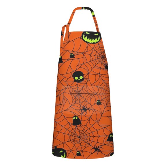 Halloween Glowing Spider Web Apron-Garden Aprons for Women with Pockets-Cotton Linen Waterproof Kitchen Cooking Gardening Aprons Adjustable for Kitchen,Cooking,BBQ and Salon 32"x27"