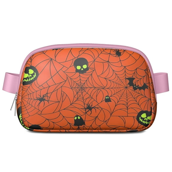 Halloween Glowing Spider Web Pattern Cute Fanny Packs for Women,Travel Waterproof Crossbody Fanny Bags Waist Purse for Women Anti Theft Adjustable Strap for Running Travel Cycling