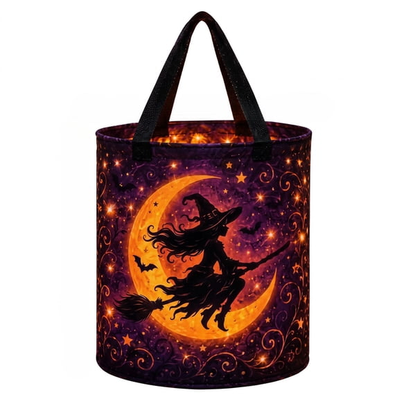 Halloween Glowing Trick-or-Treat Basket | Canvas Candy Bucket with Handles, Light Up Designs