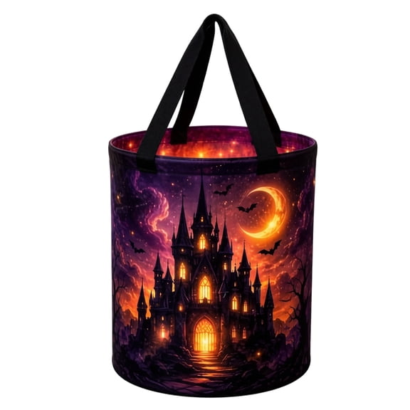Halloween Glowing Trick-or-Treat Basket | Canvas Candy Bucket with Handles, Light Up Designs