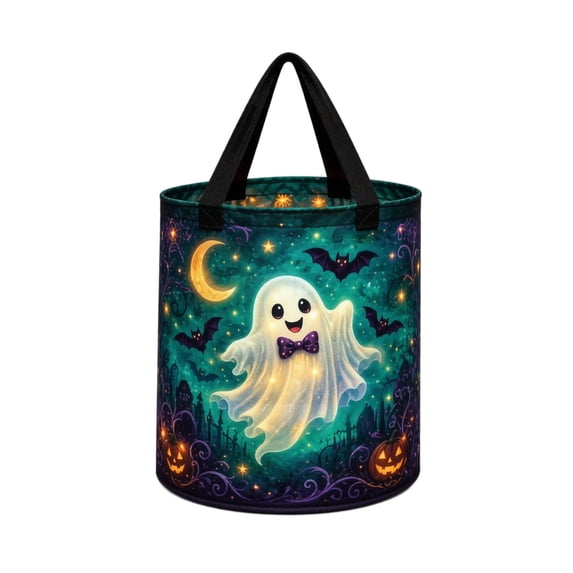 Halloween Glowing Trick-or-Treat Basket | Canvas Candy Bucket with Handles, Light Up Designs