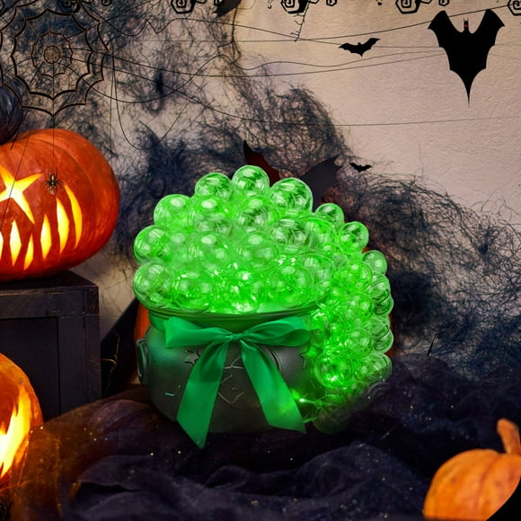 Halloween Glowing Witch's Cauldron Set Gift Edition - DIY Light-Up Bubbling Cauldron With Clear Ornaments for Halloween Decorations Indoor (Green)