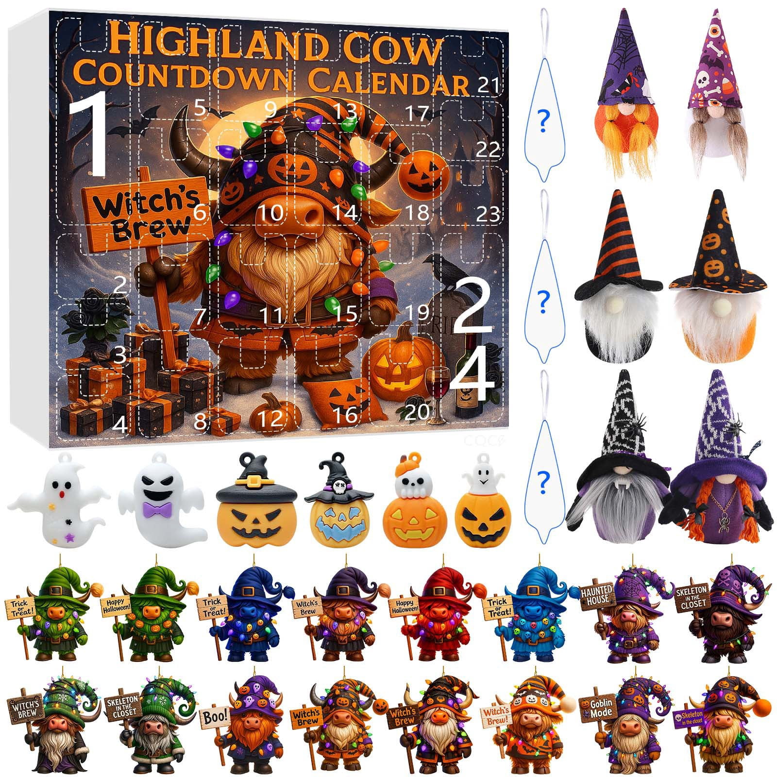 Halloween Gnome Calendar 2025 Halloween Countdown Calendars with 24 ...
