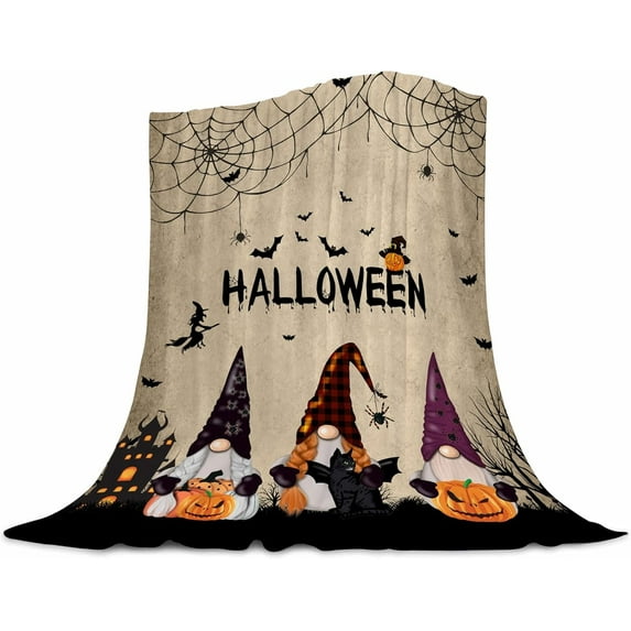Halloween Gnome Blanket Flannel Fleece Throw Blankets Halloween Bats Black Cat Blanket Lightweight Cozy Warm Fuzzy Plush Soft Blankets for Couch Bed Sofa 50X60 In