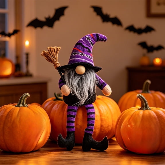 Halloween Gnome Decor Striped Long Leg Witch Gnome with Tall Hat Scare Free Faceless Doll for Party Home Tabletop Mantel Display