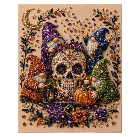 Halloween Gnome Diamond Art DIY Kit with Built-in Frame, 15.75 x 11.81 Inch 3D Pearl and Gem Painting Craft Set for Adults, Holiday Wall Decor and Creative Gift