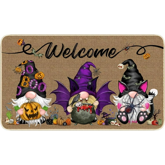 Halloween Gnome Doormat Holiday Decoration Welcome Door Mat Rubber Backing Front Porch Rugs Entrance Floor Mat Boo Bat Pumpkin Home Decor Carpet Indoor and Outdoor, 30 x 17 Inch (Gnome)