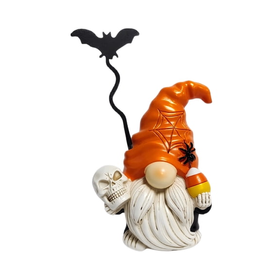 Halloween Gnome Figurine with Skull Candy Corn Bat, Indoor Tabletop Halloween Decorations, Pumpkin & Thanksgiving Decor for Home Holiday Gift