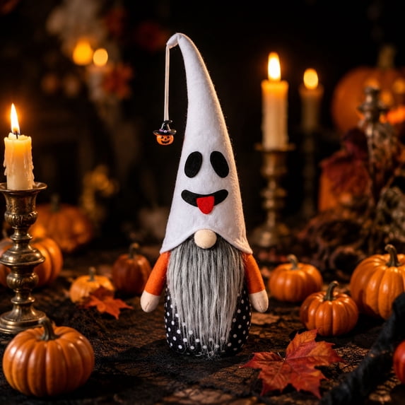 Halloween Gnome Figurines Ghost Gnome Plush Statue Faceless Spooky Doll Ornaments Soft Stuffed Tabletop Decorations for Shelf Mantel Party Decor