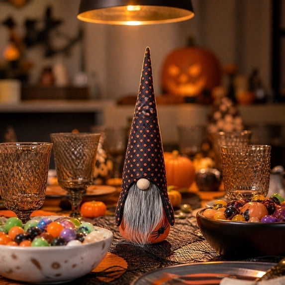 Halloween Gnome Figurines Ghost Gnome Plush Statue Faceless Spooky Doll Ornaments Soft Stuffed Tabletop Decorations for Shelf Mantel Party Decor