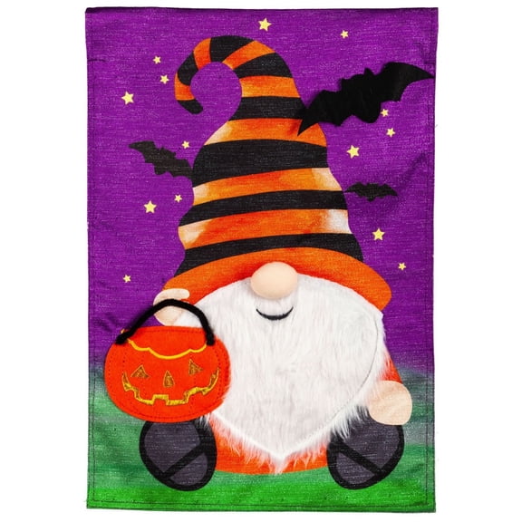 Halloween Gnome Garden Flag 2 Sided Shimmer