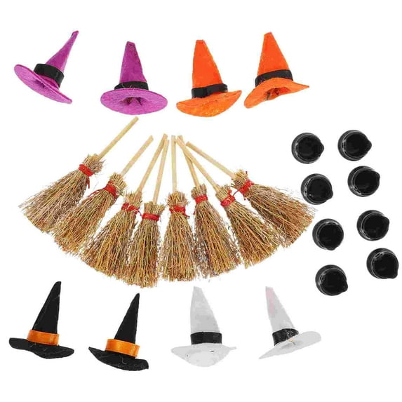 Halloween Gnome Hat Witch Bucket Set Mini Dolls Hats For Crafts Decor And Broom Tiny Cauldron 8cm Mini Dolls Hats For Crafts