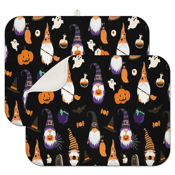 Halloween Gnome Pattern Dish Drying Mat for Kitchen 1 Pack, Ultra Absorbent Microfiber Dishes Drainer Mats,18x24in(46x61cm)