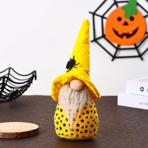 Halloween Gnome Plush – 9.5 Inch Star Pattern Gnome with Witch Hat & Bat or Skull Accent, Tabletop Decor