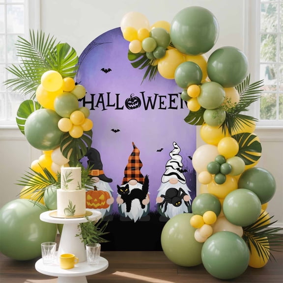 Halloween Gnome Pumpkin Black Cat Spiders- Hall Ween Arch Backdrop Cover Spandex Fitted Arch Cover 4FT,Arches Backdrop Stand Covers for Wedding Birthday Party Ceremony Banquet Dead Tree Purple