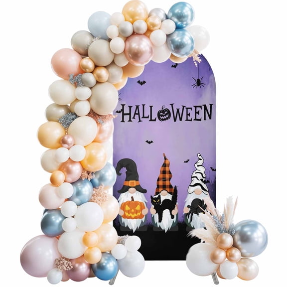 Halloween Gnome Pumpkin Black Cat Spiders- Hall Ween Arch Backdrop Cover Spandex Fitted Arch Cover 5FT,Arches Backdrop Stand Covers for Wedding Birthday Party Ceremony Banquet Dead Tree Purple