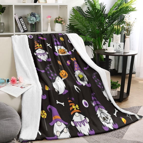Halloween Gnome Witches with Spooky Elements Blanket,Comfortable Soft Flannel Throw Blanket,All Season,Warm Lightweight Blankets for Sofa Bed Couch Living Room Chair,60"x80"