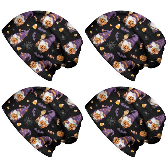 Halloween Gnome Witches with Spooky Elements Slouchy Beanie Unisex 4 Pack,Soft and Flexible,Chemo Headwear Sleep,Dual Use,Cap Scarf